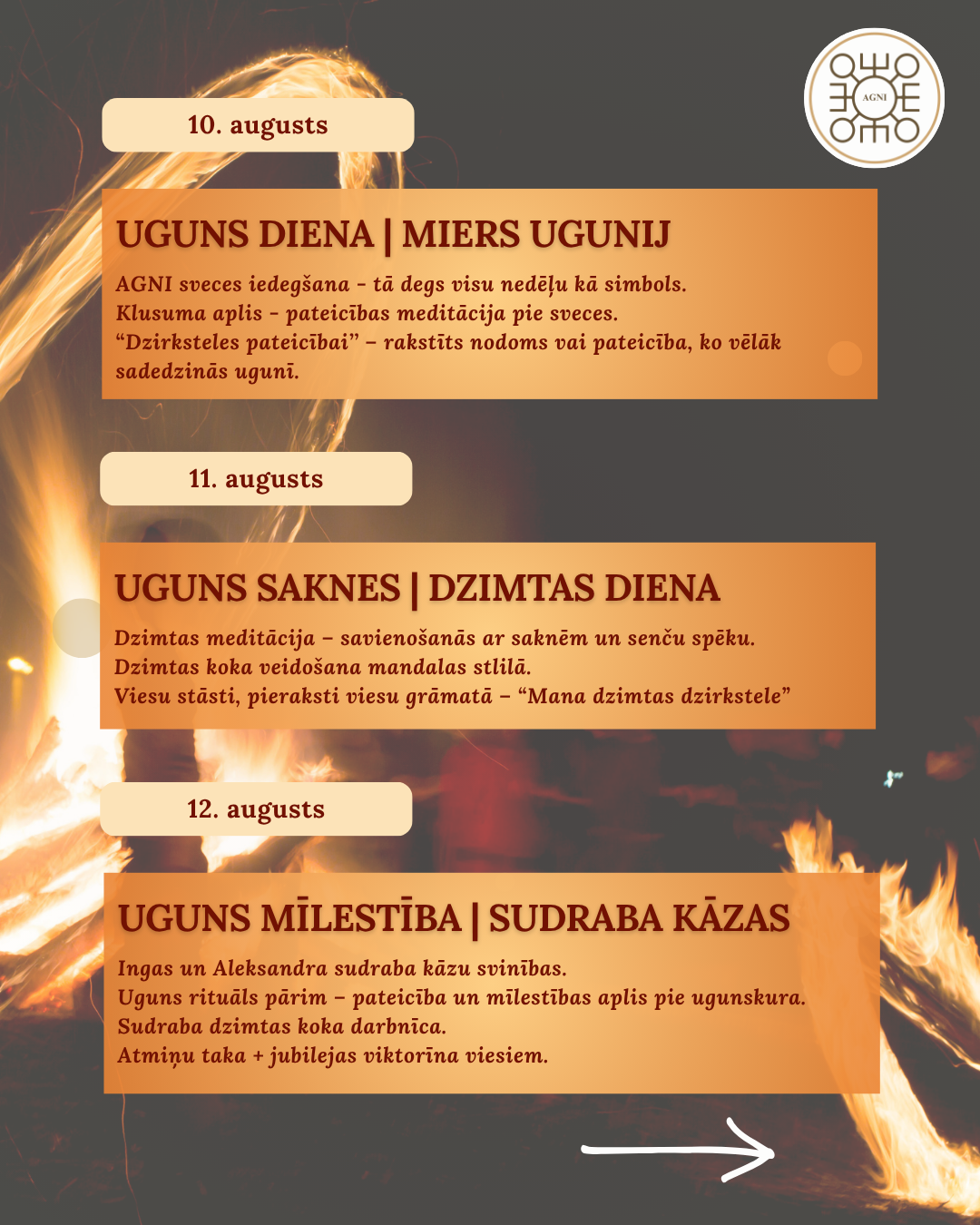 UGUNS UN DVĒSEĻU SVĒTKU NEDĒĻA AGNI 10. - 16. augusts, 2025