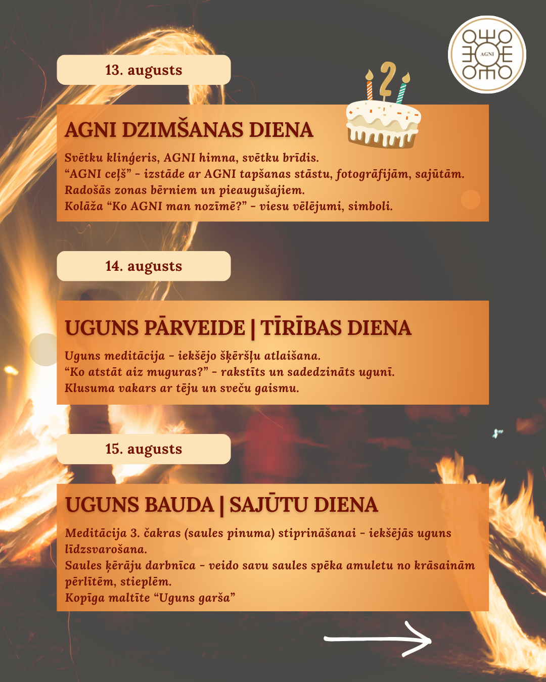 UGUNS UN DVĒSEĻU SVĒTKU NEDĒĻA AGNI 10. - 16. augusts, 2025